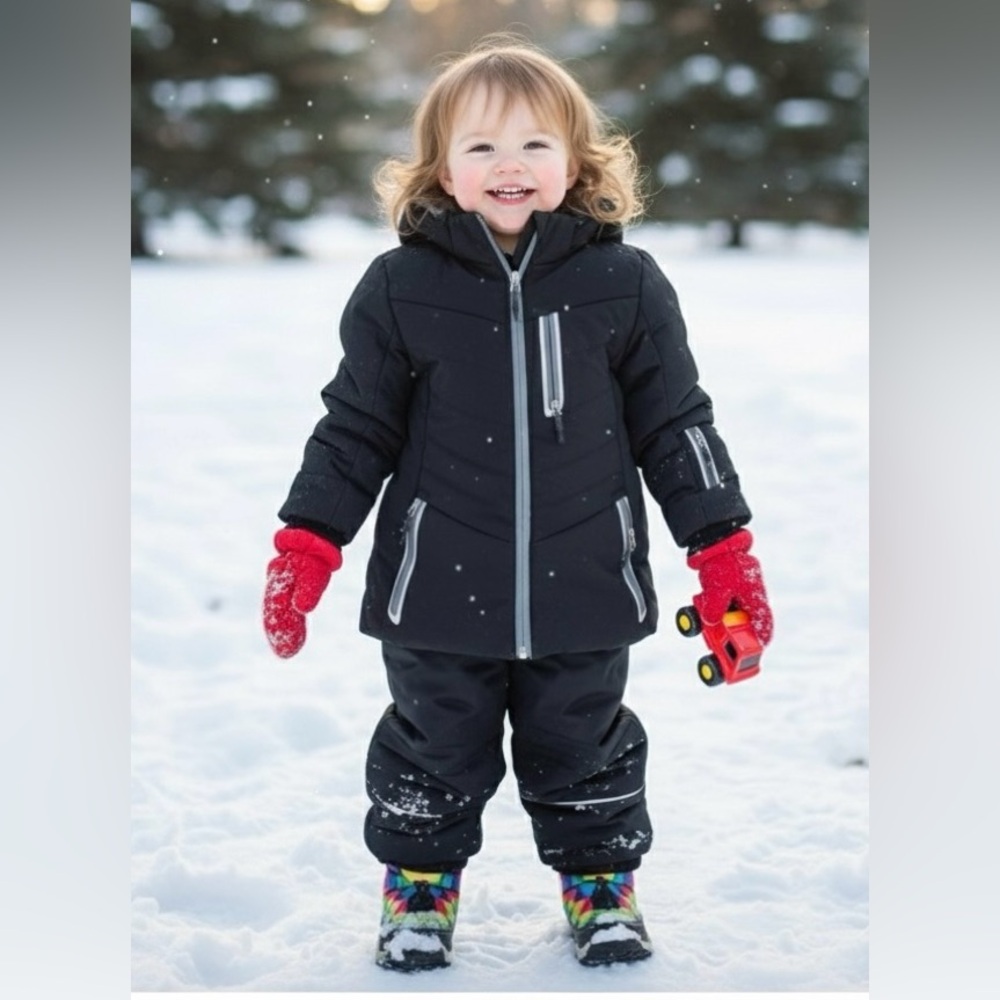 AQ Explore The Unknown Unisex black puffer coat, front & side zippers, hood,5-6